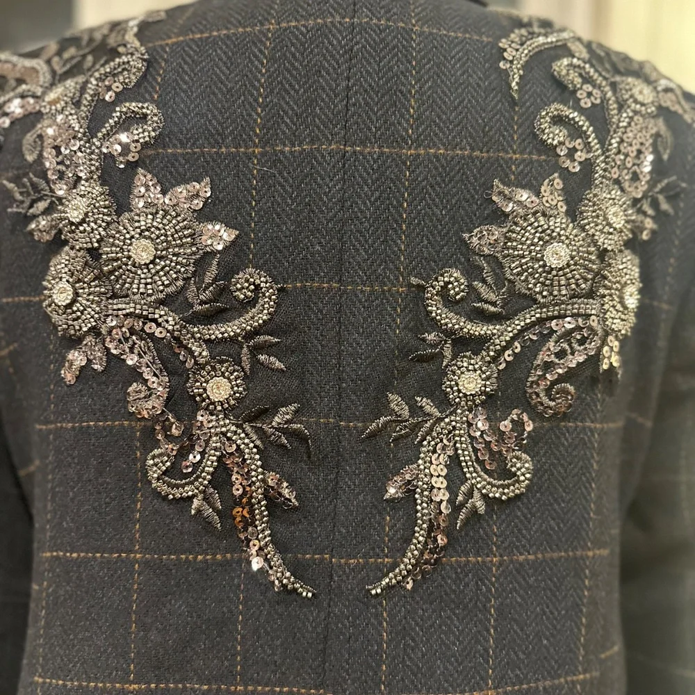 RACHEL ZOE Embellished Blazer Classic charcoal windowpane tailoring - Picture 6 of 6